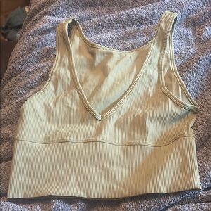 Ribbed olive green lululemon power pivot Tank Top